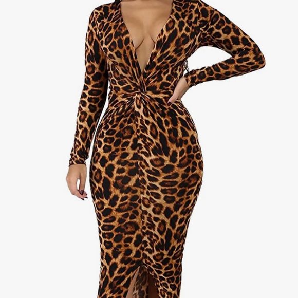 Leopard Print L/S Midi Dress | L - Picture 3 of 3